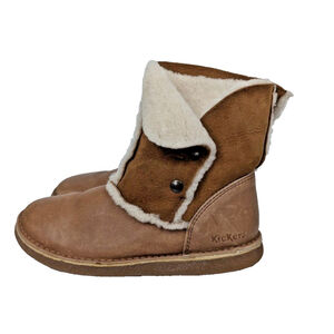 Kickers Suede Sherpa Ankle Foldover Boots Brown Women Big Kid US 5 EU 37